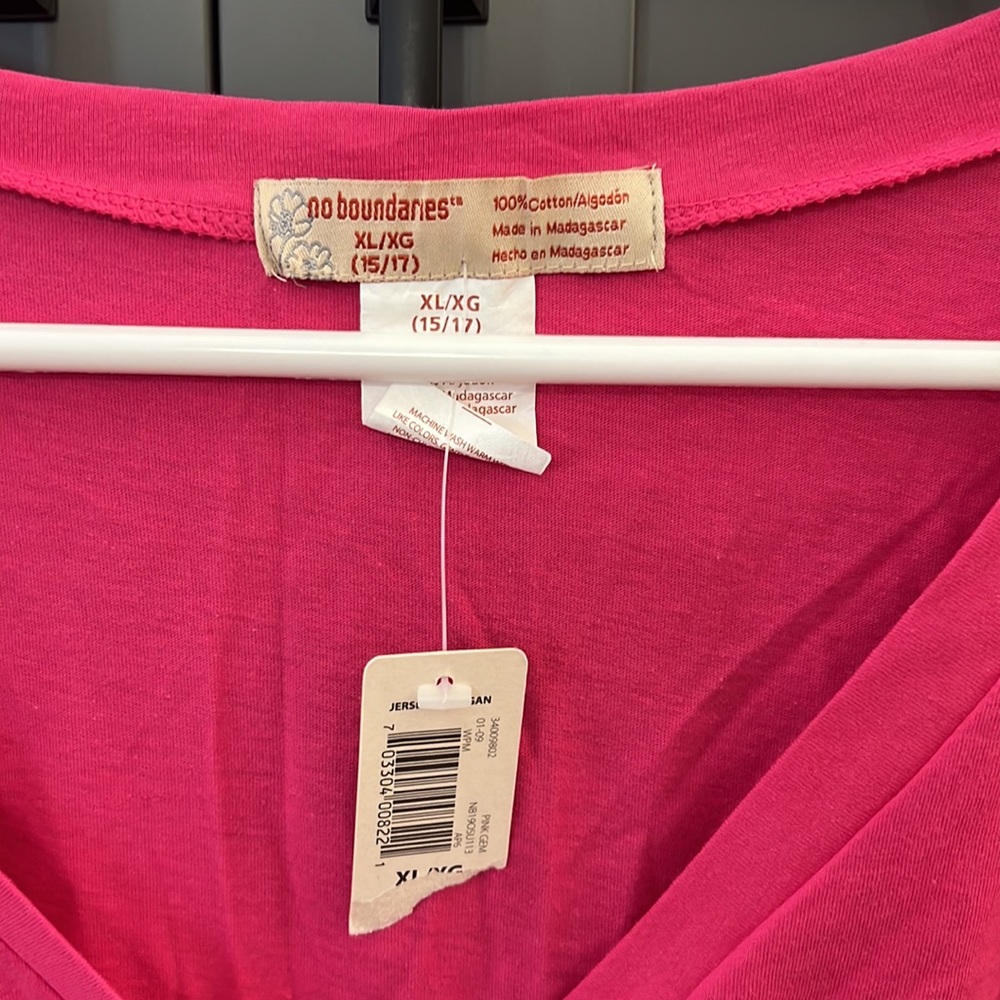 NWT{No Boundaries}Juniors Sz XL(15/17)Hot pink lightweight T-shirt Cardigan - Picture 2 of 7